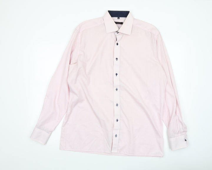 Eterna Men’s Pink Check Modern Fit Long Sleeve Dress Shirt Size L 16.5 Collar