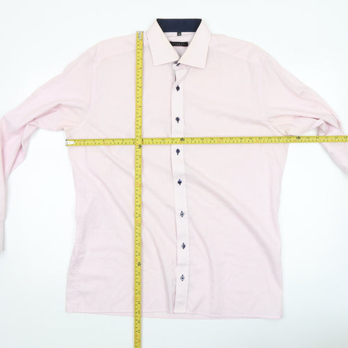 Eterna Men’s Pink Check Modern Fit Long Sleeve Dress Shirt Size L 16.5 Collar