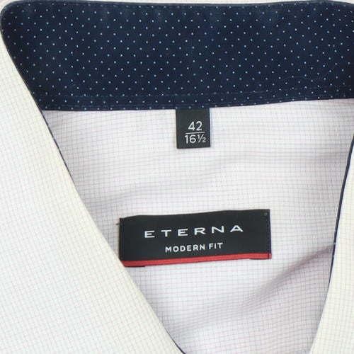 Eterna Men’s Pink Check Modern Fit Long Sleeve Dress Shirt Size L 16.5 Collar