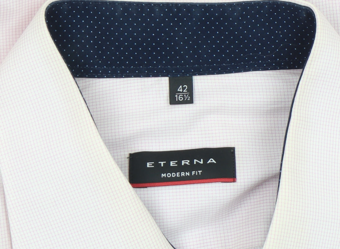 Eterna Men’s Pink Check Modern Fit Long Sleeve Dress Shirt Size L 16.5 Collar