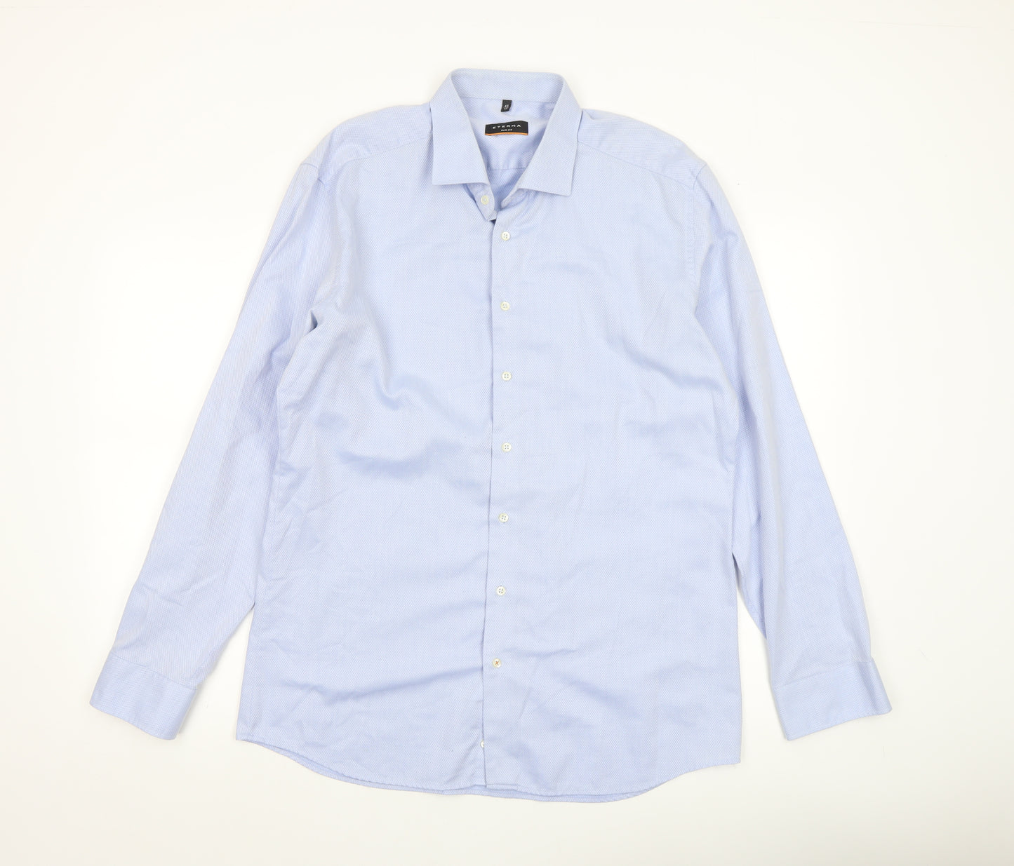 Eterna Men's Blue Slim Fit Long Sleeve Cotton Dress Shirt 17in Collar