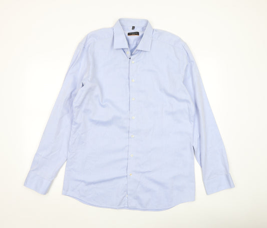 Eterna Men's Blue Slim Fit Long Sleeve Cotton Dress Shirt 17in Collar