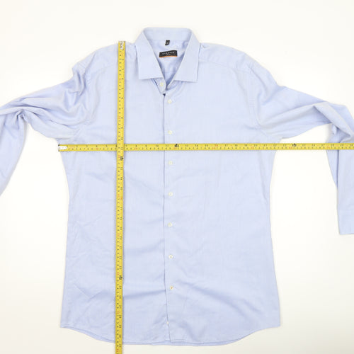 Eterna Men's Blue Slim Fit Long Sleeve Cotton Dress Shirt 17in Collar