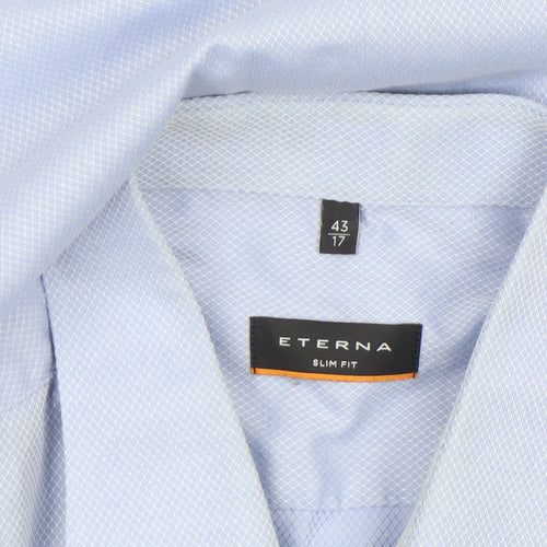 Eterna Men's Blue Slim Fit Long Sleeve Cotton Dress Shirt 17in Collar