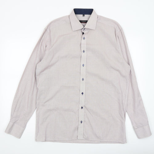 Eterna Men's Beige Check 100% Cotton Non-Iron Long Sleeve Dress Shirt L 42cm