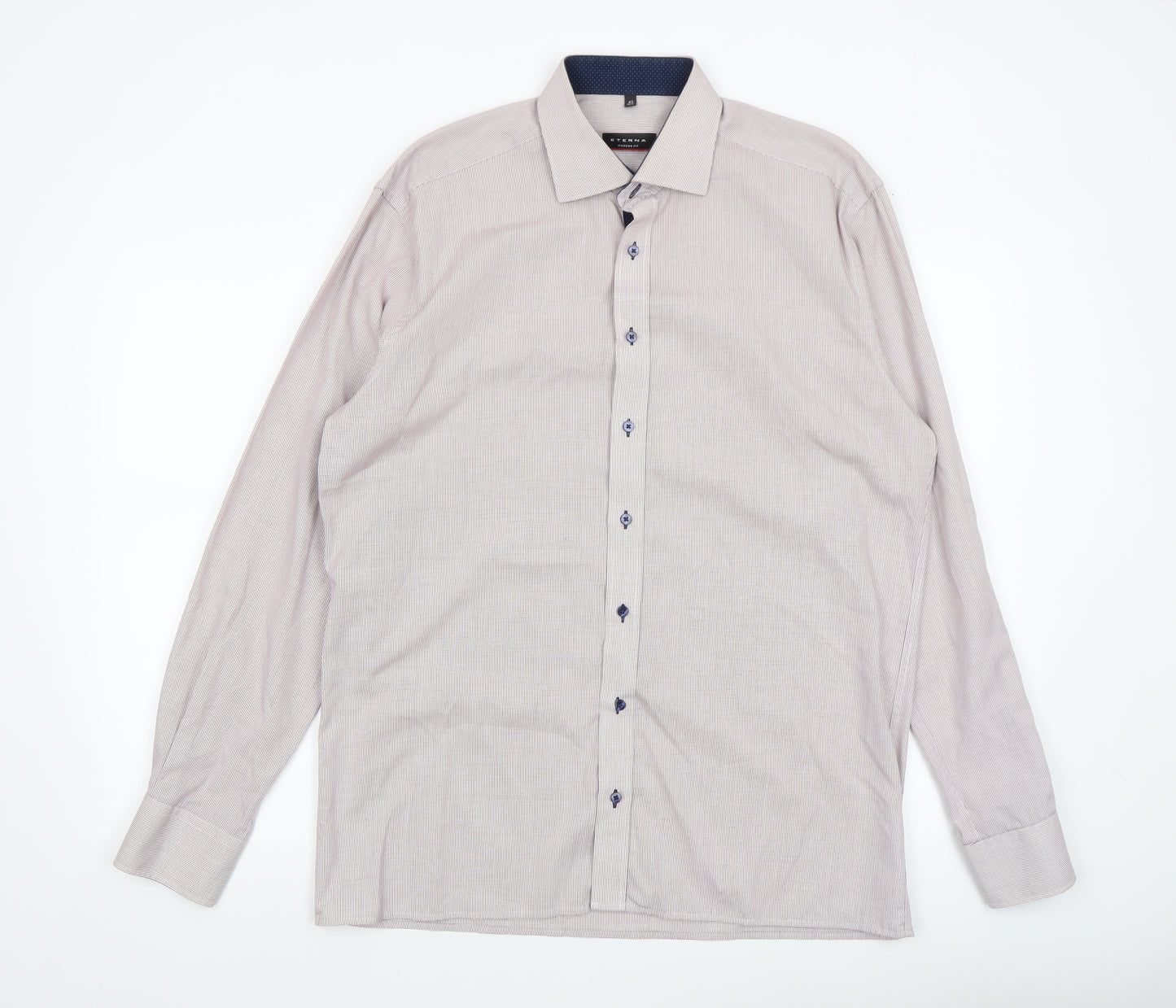 Eterna Men's Beige Check 100% Cotton Non-Iron Long Sleeve Dress Shirt L 42cm