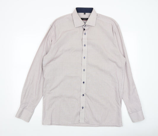 Eterna Men's Beige Check 100% Cotton Non-Iron Long Sleeve Dress Shirt L 42cm