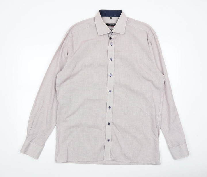 Eterna Men's Beige Check 100% Cotton Non-Iron Long Sleeve Dress Shirt L 42cm