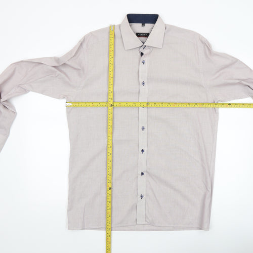 Eterna Men's Beige Check 100% Cotton Non-Iron Long Sleeve Dress Shirt L 42cm