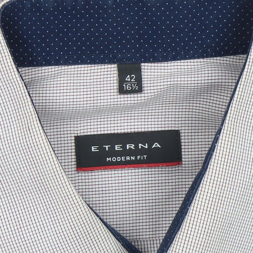 Eterna Men's Beige Check 100% Cotton Non-Iron Long Sleeve Dress Shirt L 42cm