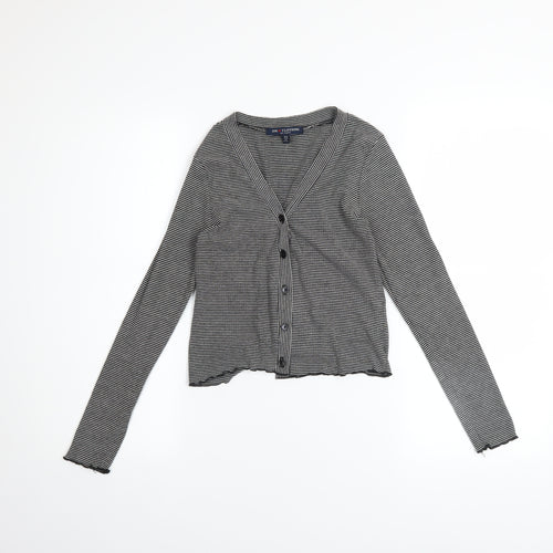 One Clothing Women’s Black Striped V-Neck Button Cardigan XS