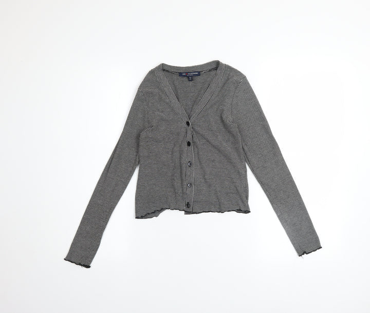 One Clothing Women’s Black Striped V-Neck Button Cardigan XS