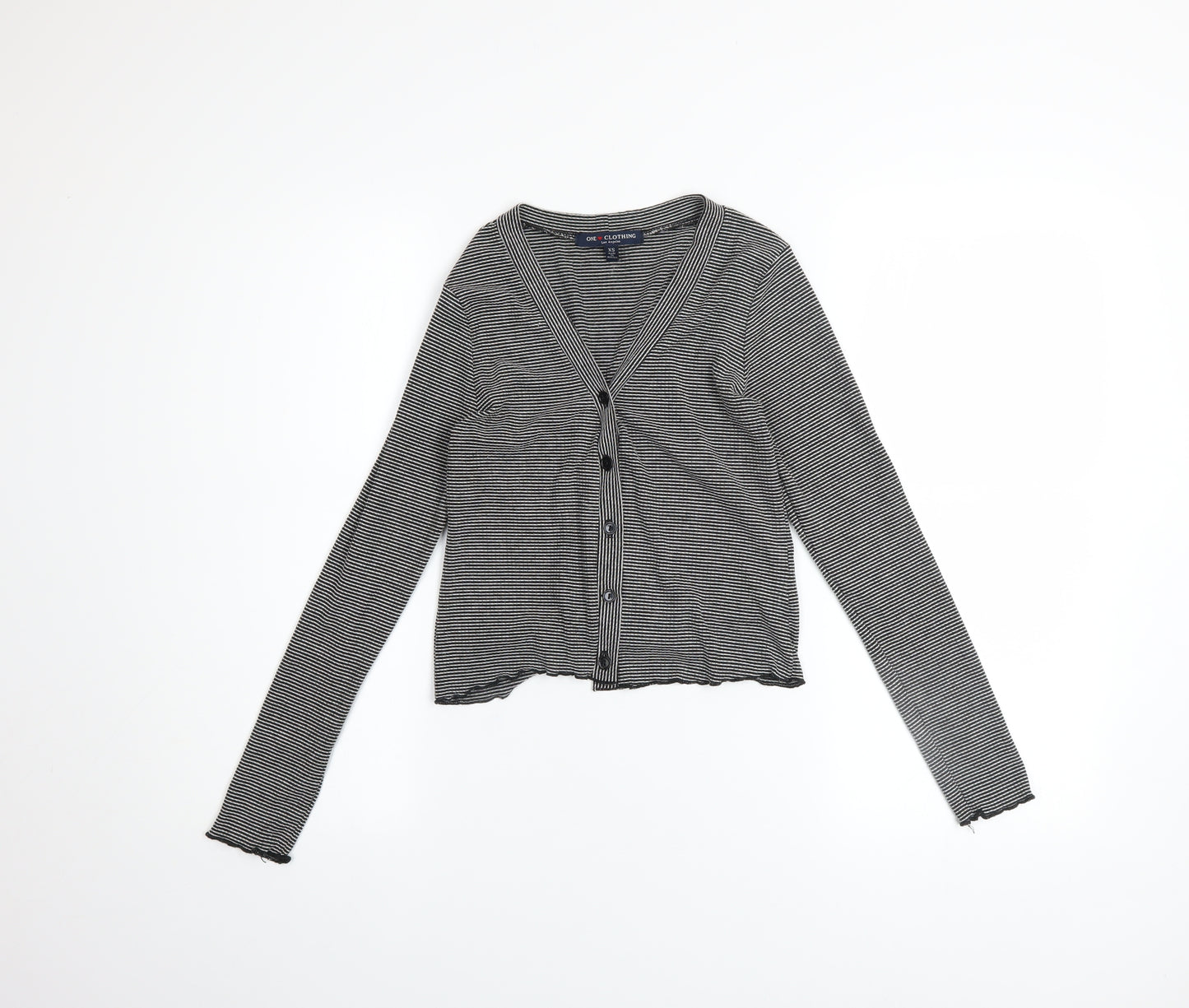 One Clothing Women’s Black Striped V-Neck Button Cardigan XS