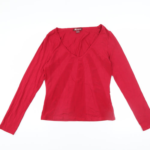 Monsoon Women's Red Long Sleeve V-Neck Cotton Top Size 8