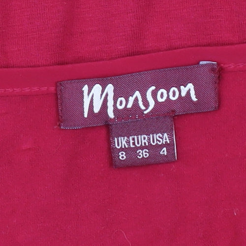 Monsoon Women's Red Long Sleeve V-Neck Cotton Top Size 8