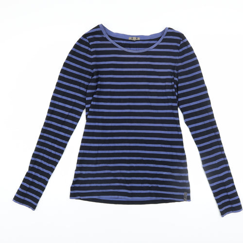 Jigsaw Women Blue Striped Long Sleeve Cotton Basic T-Shirt Size L