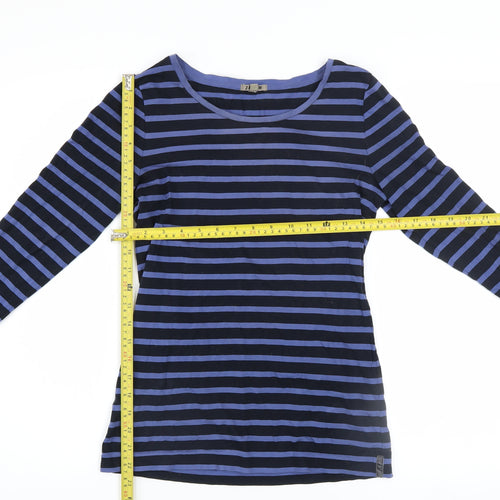Jigsaw Women Blue Striped Long Sleeve Cotton Basic T-Shirt Size L