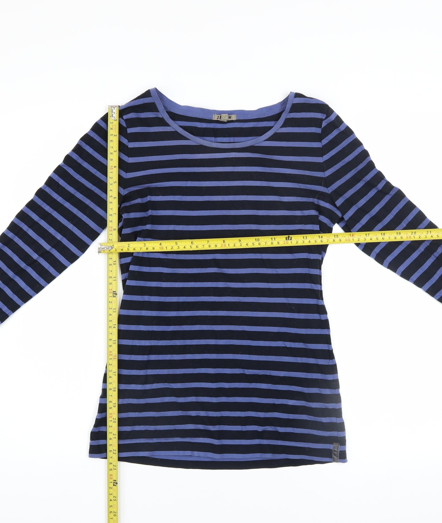 Jigsaw Women Blue Striped Long Sleeve Cotton Basic T-Shirt Size L