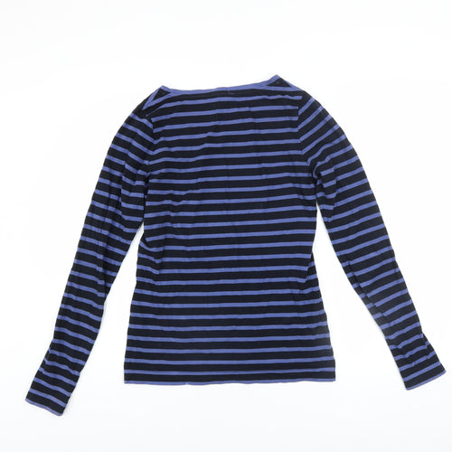 Jigsaw Women Blue Striped Long Sleeve Cotton Basic T-Shirt Size L