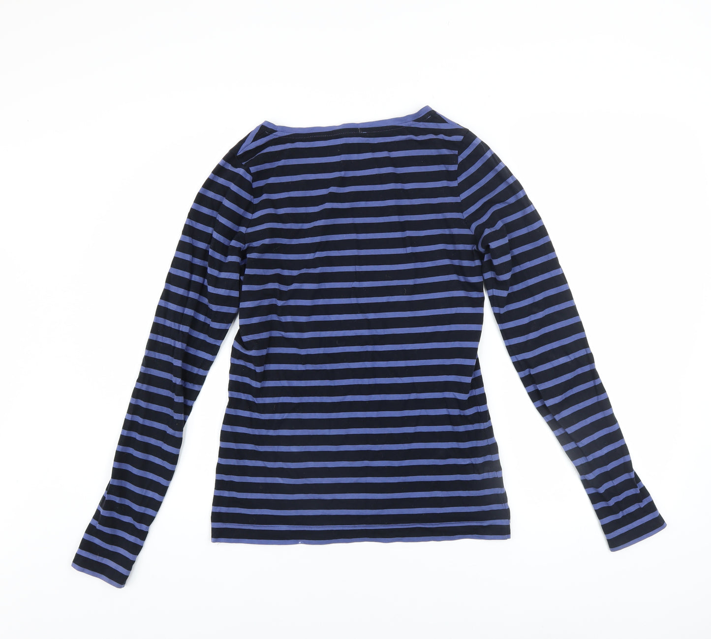 Jigsaw Women Blue Striped Long Sleeve Cotton Basic T-Shirt Size L