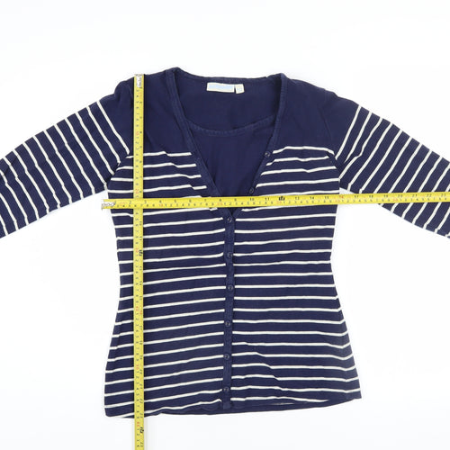 JoJo Maman Bébé Women’s Blue Striped V-Neck Button-Up Long Sleeve Top Size S