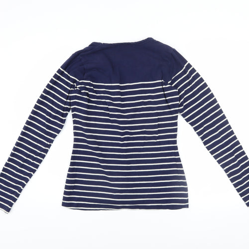 JoJo Maman Bébé Women’s Blue Striped V-Neck Button-Up Long Sleeve Top Size S