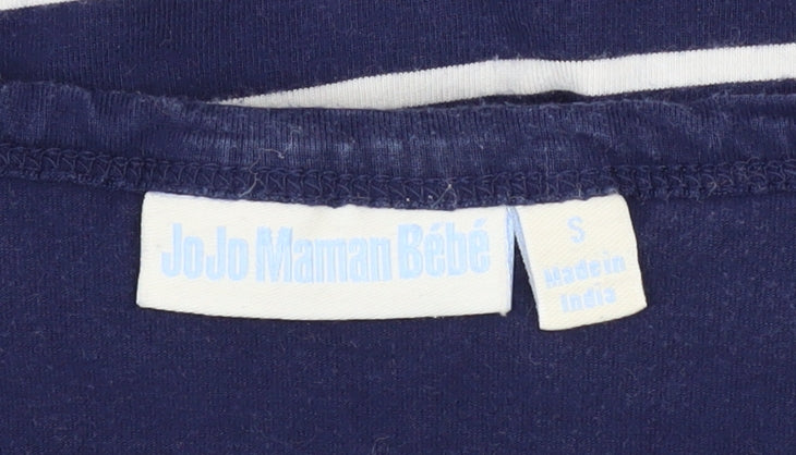 JoJo Maman Bébé Women’s Blue Striped V-Neck Button-Up Long Sleeve Top Size S