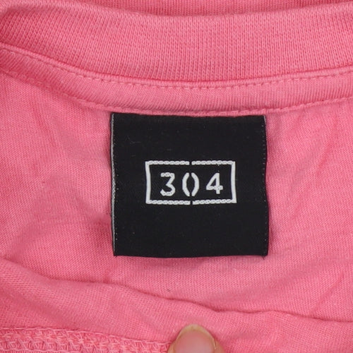 304 Men's Pink Long Sleeve Cotton Crew Neck Top M