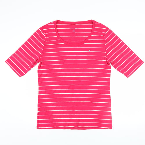 Tommy Hilfiger Women's Pink Striped Cotton T-Shirt XL