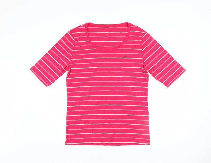 Tommy Hilfiger Women's Pink Striped Cotton T-Shirt XL
