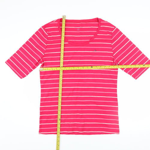 Tommy Hilfiger Women's Pink Striped Cotton T-Shirt XL