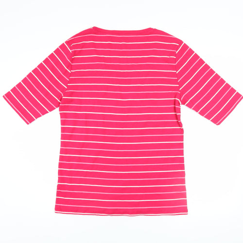 Tommy Hilfiger Women's Pink Striped Cotton T-Shirt XL