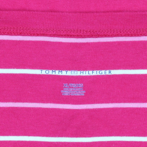 Tommy Hilfiger Women's Pink Striped Cotton T-Shirt XL