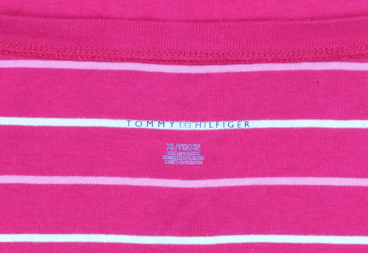 Tommy Hilfiger Women's Pink Striped Cotton T-Shirt XL