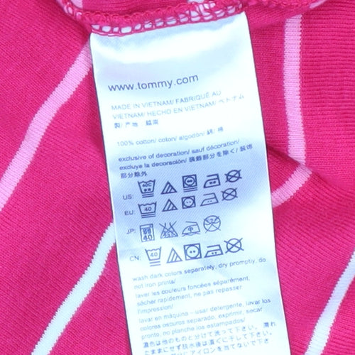 Tommy Hilfiger Women's Pink Striped Cotton T-Shirt XL