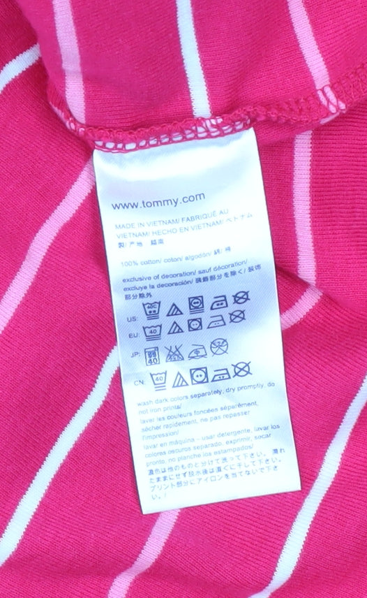 Tommy Hilfiger Women's Pink Striped Cotton T-Shirt XL
