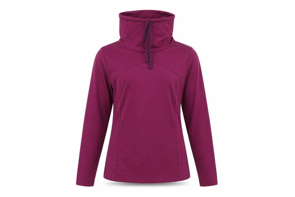 Front view of Decathlon Women Burgundy Pullover Hoodie L Polyester Drawstring Warm Top