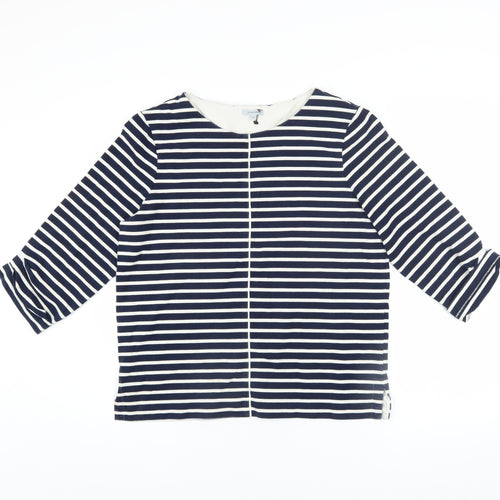 Jigsaw Women Blue Striped Boat Neck 3/4 Sleeve Cotton Blend Top XS