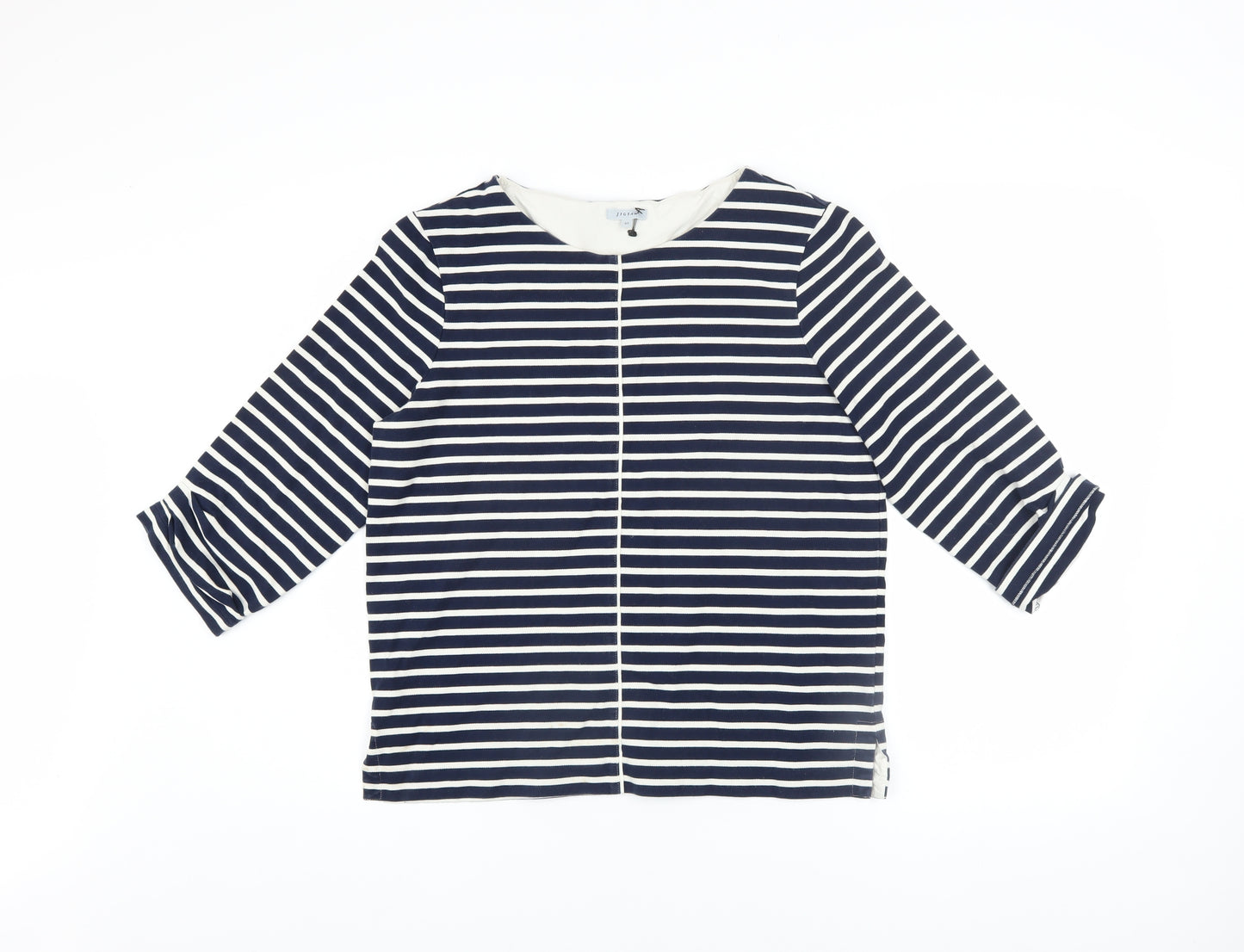 Jigsaw Women Blue Striped Boat Neck 3/4 Sleeve Cotton Blend Top XS