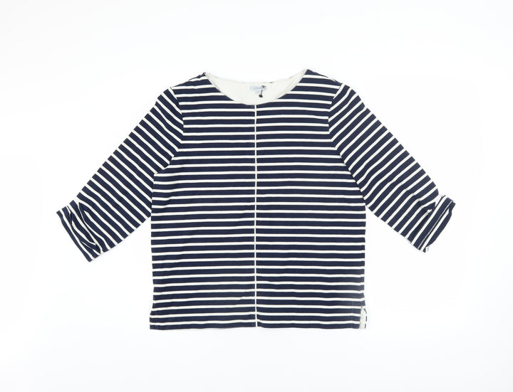 Jigsaw Women Blue Striped Boat Neck 3/4 Sleeve Cotton Blend Top XS