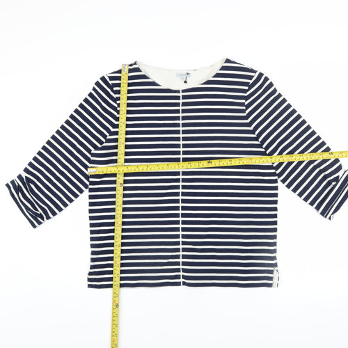 Jigsaw Women Blue Striped Boat Neck 3/4 Sleeve Cotton Blend Top XS