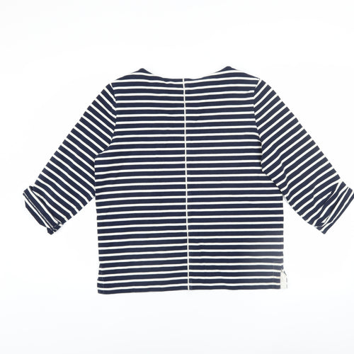 Jigsaw Women Blue Striped Boat Neck 3/4 Sleeve Cotton Blend Top XS