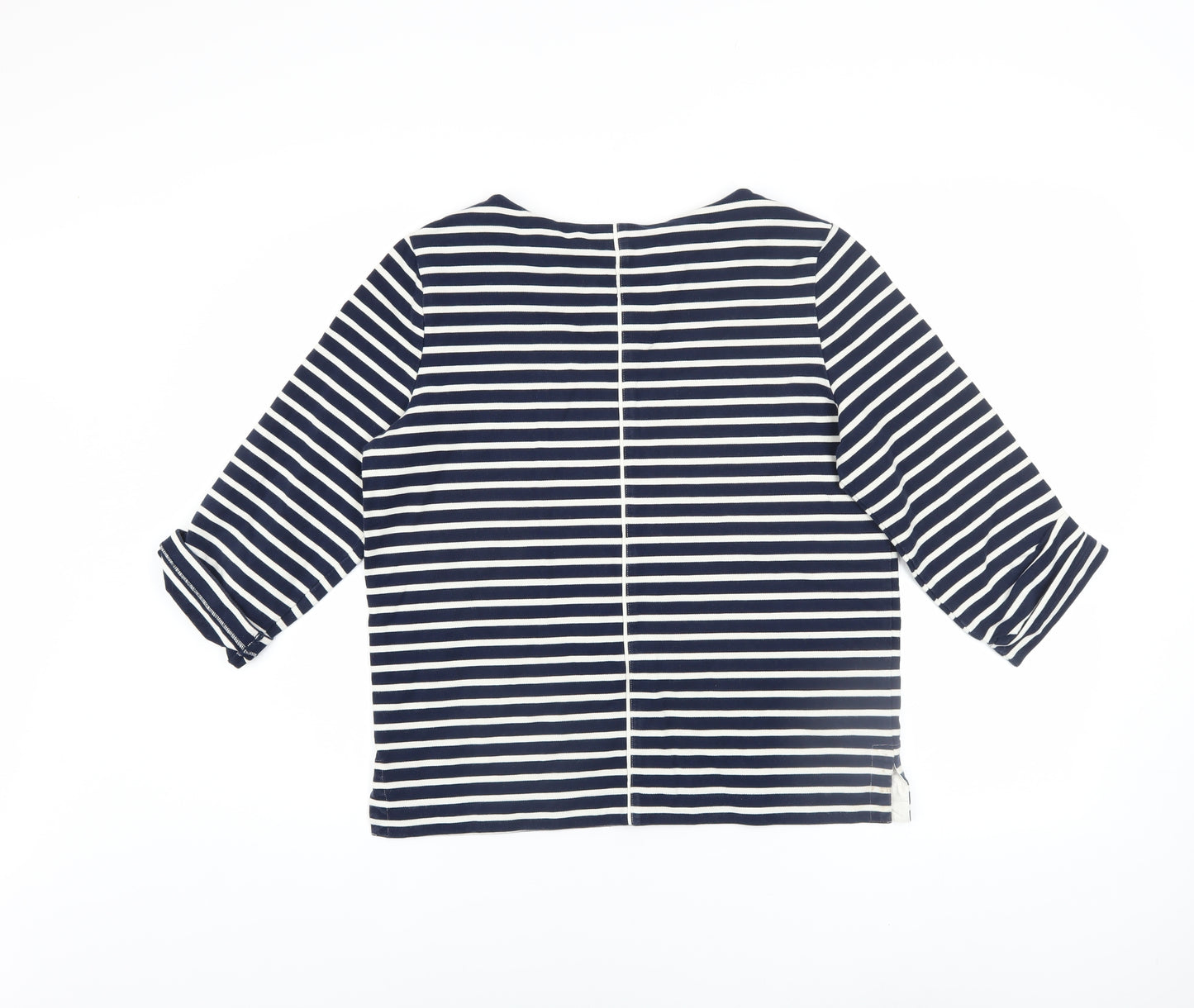 Jigsaw Women Blue Striped Boat Neck 3/4 Sleeve Cotton Blend Top XS