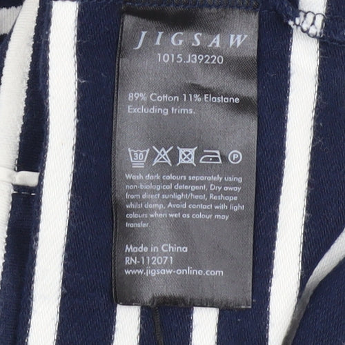 Jigsaw Women Blue Striped Boat Neck 3/4 Sleeve Cotton Blend Top XS
