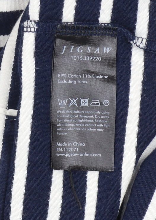 Jigsaw Women Blue Striped Boat Neck 3/4 Sleeve Cotton Blend Top XS