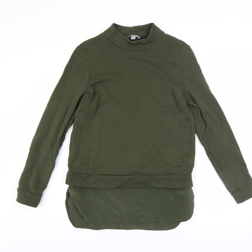 COS Womens Green XS Pullover Sweatshirt With Mock Neck and Silk Hem