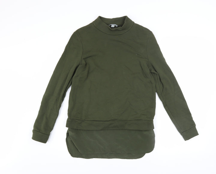 COS Womens Green XS Pullover Sweatshirt With Mock Neck and Silk Hem