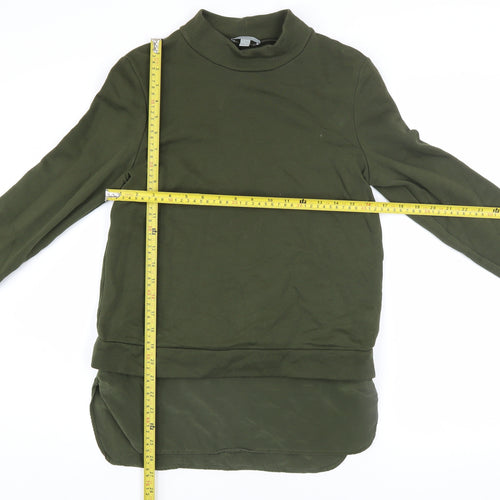 COS Womens Green XS Pullover Sweatshirt With Mock Neck and Silk Hem
