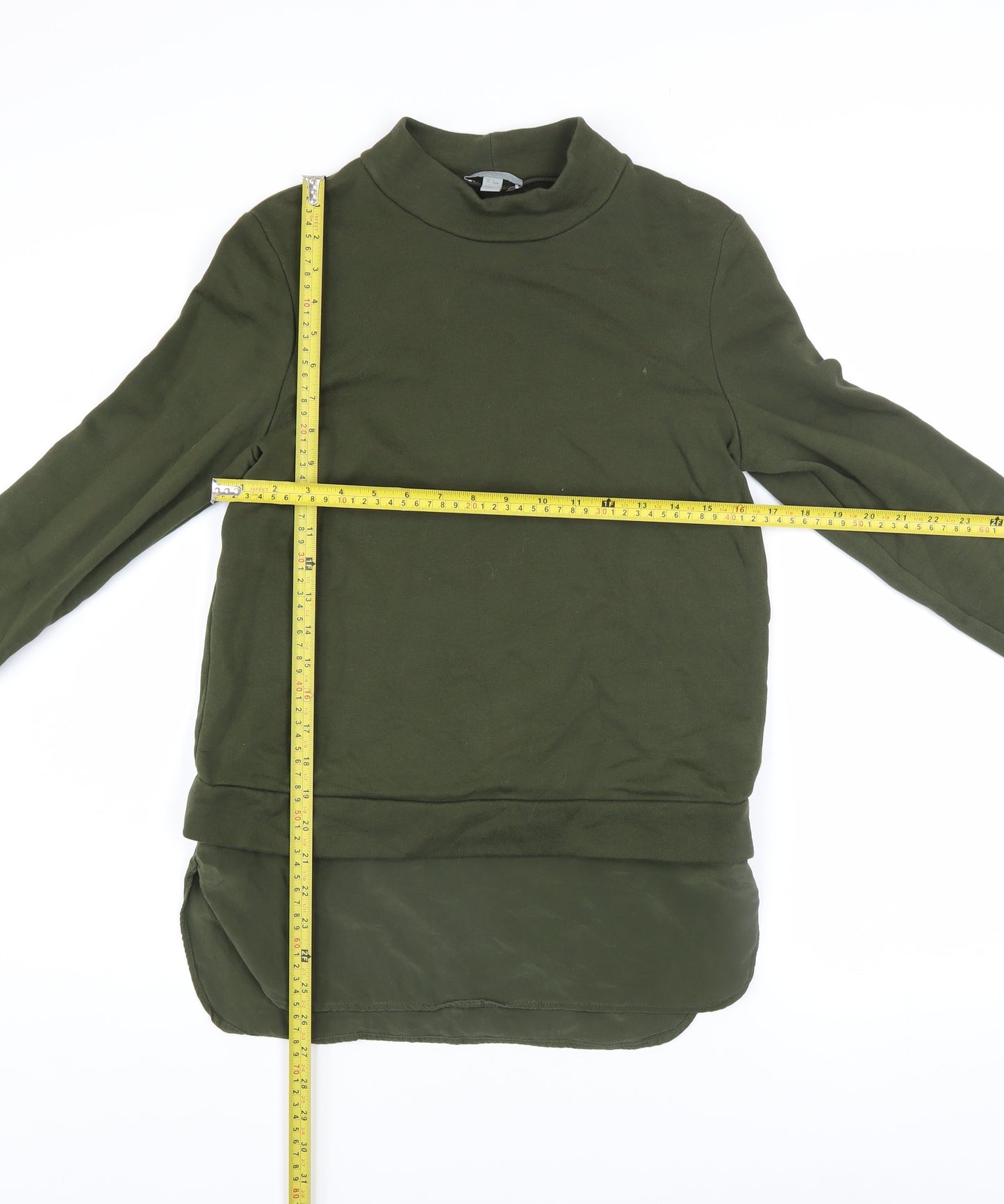 COS Womens Green XS Pullover Sweatshirt With Mock Neck and Silk Hem