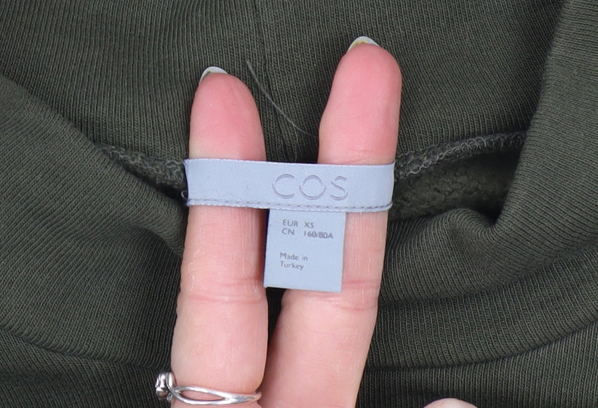 COS Womens Green XS Pullover Sweatshirt With Mock Neck and Silk Hem